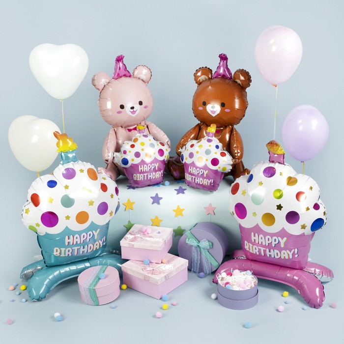 Шар Фигура на подставке Кекс на День Рождения, Розовый