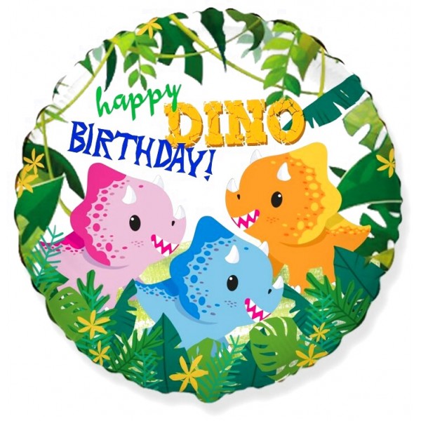 Шар круглый С Днем Рождения динозаврики