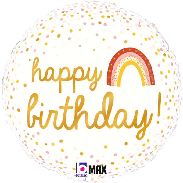 Шар круглый Happy Birthday радуга