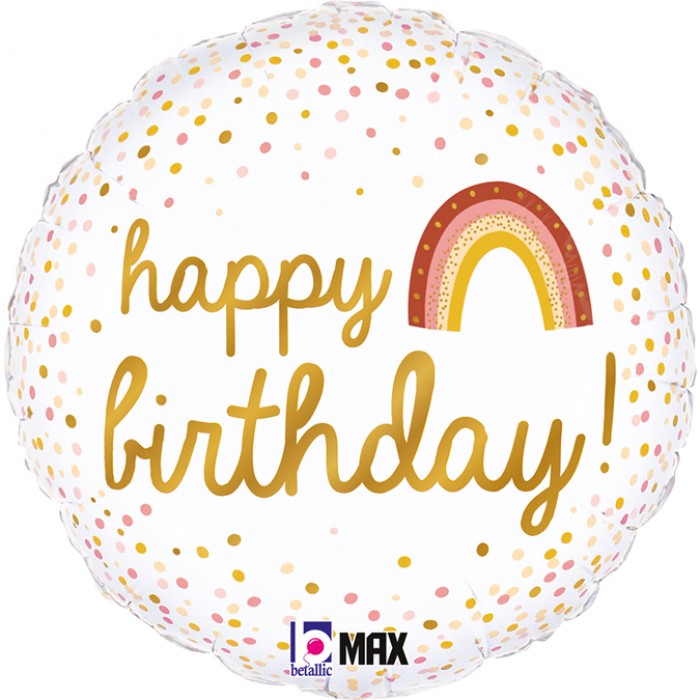 Шар круглый Happy Birthday радуга