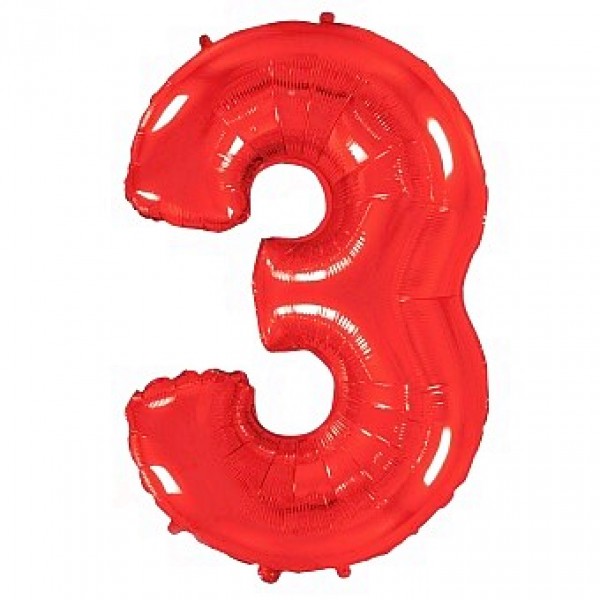 Шар фольгированный красный цифра 3