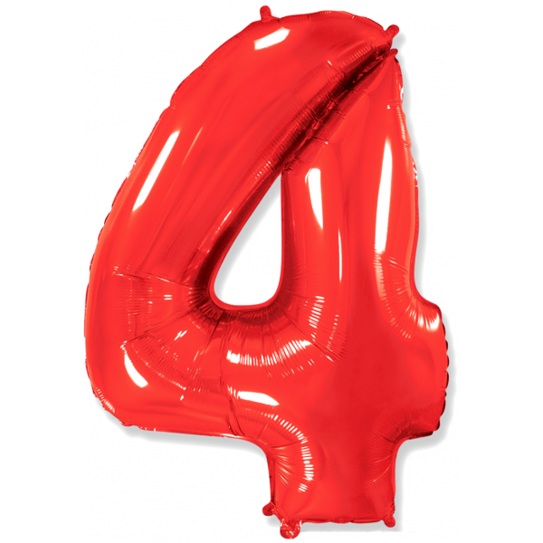 Шар фольгированный красный цифра 4