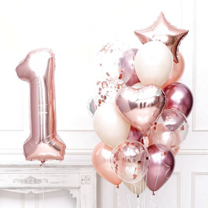 Шар фольгированный Розовое Золото цифра 1