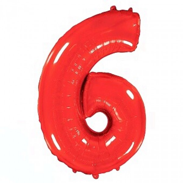 Шар фольгированный красный цифра 6