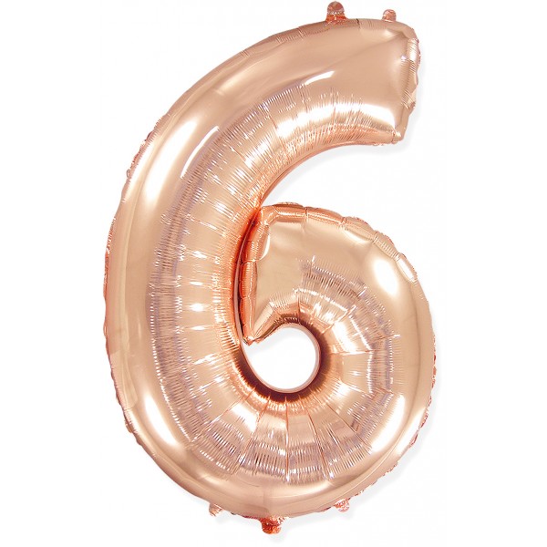 Шар фольгированный Розовое Золото цифра 6