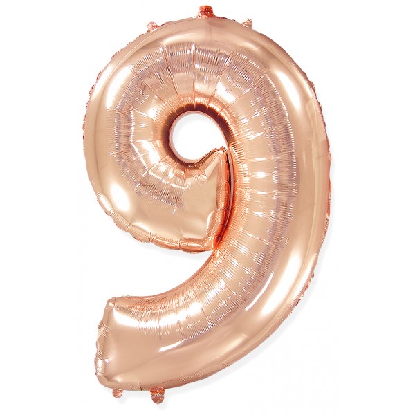 Шар фольгированный Розовое Золото цифра 9