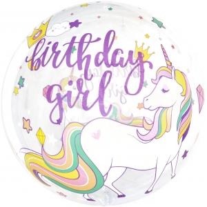 Шар круг Deco Bubble День Рождения Девочки Прозрачный