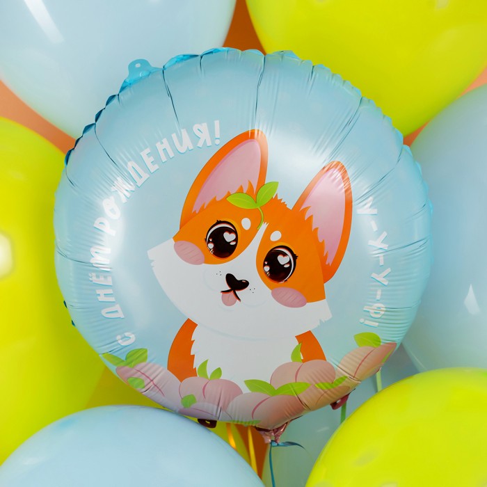 Шар круглый С Днем Рождения корги