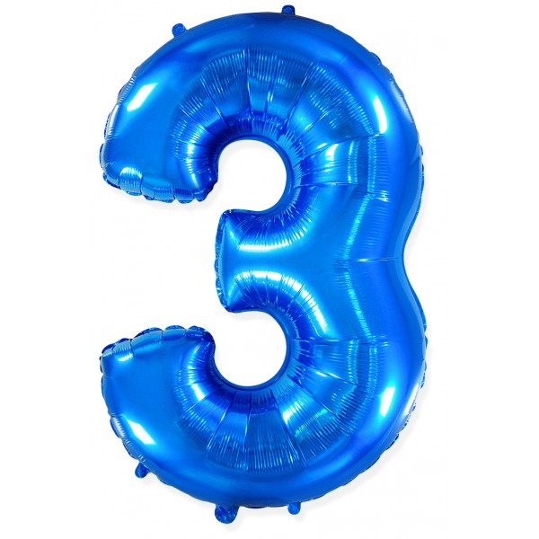 Синий фольгированный шар цифра 3