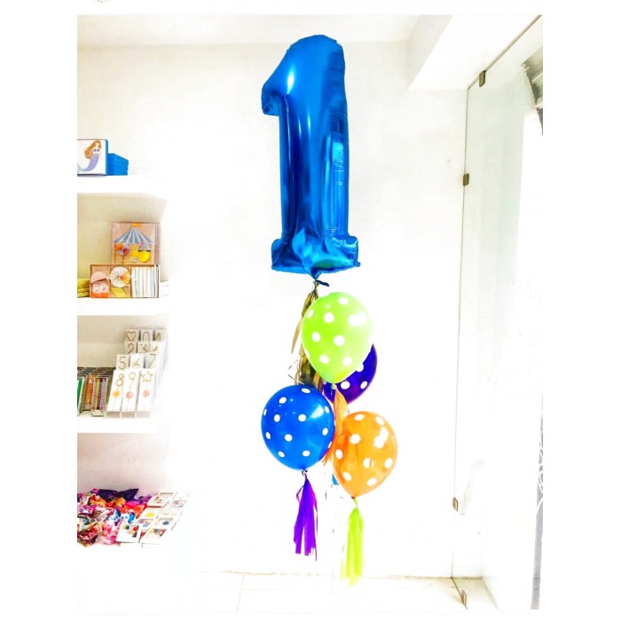 Синий фольгированный шар цифра 1