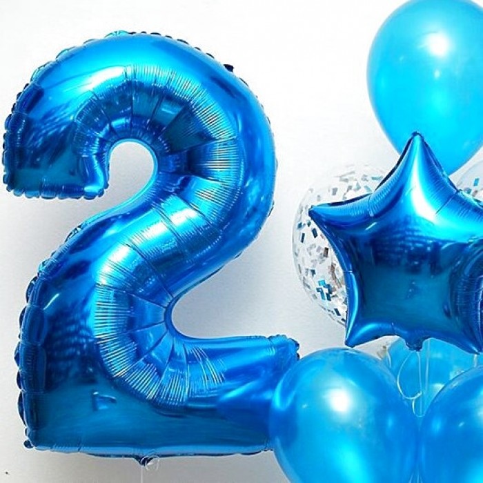 Синий фольгированный шар цифра 2