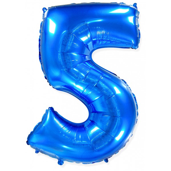 Синий фольгированный шар цифра 5