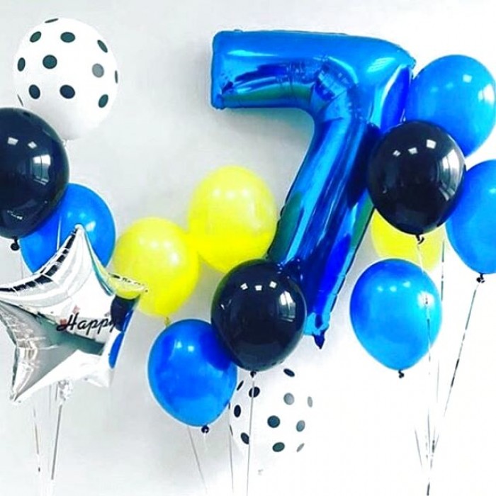 Синий фольгированный шар цифра 7