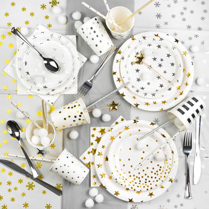 Стаканы Золотое конфетти белые с золотом