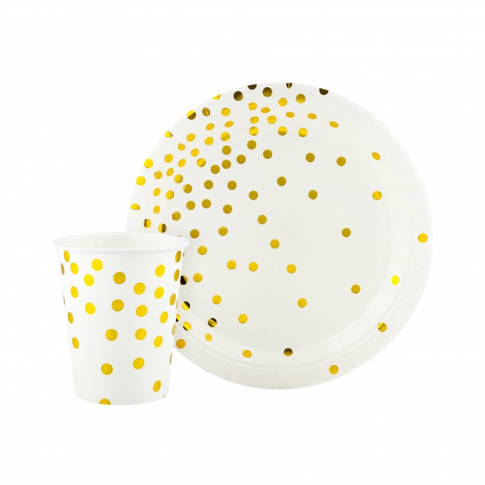 Тарелки Золотое конфетти белые с золотом