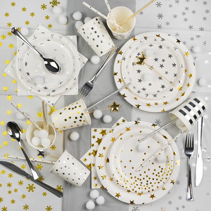 Тарелки Золотое конфетти белые с золотом