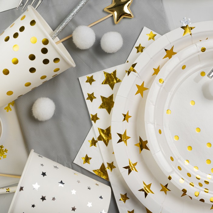 Тарелки Золотое конфетти белые с золотом