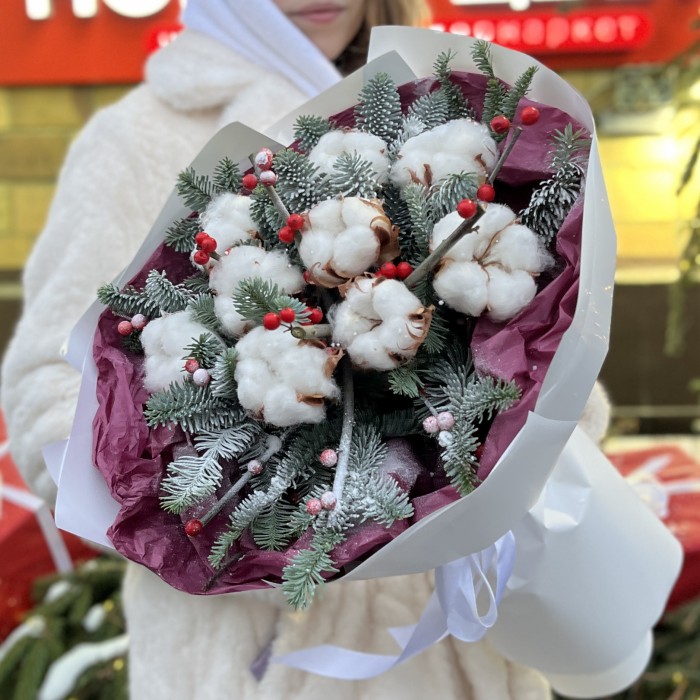 Зимний букет с хлопком Снежный Вальс