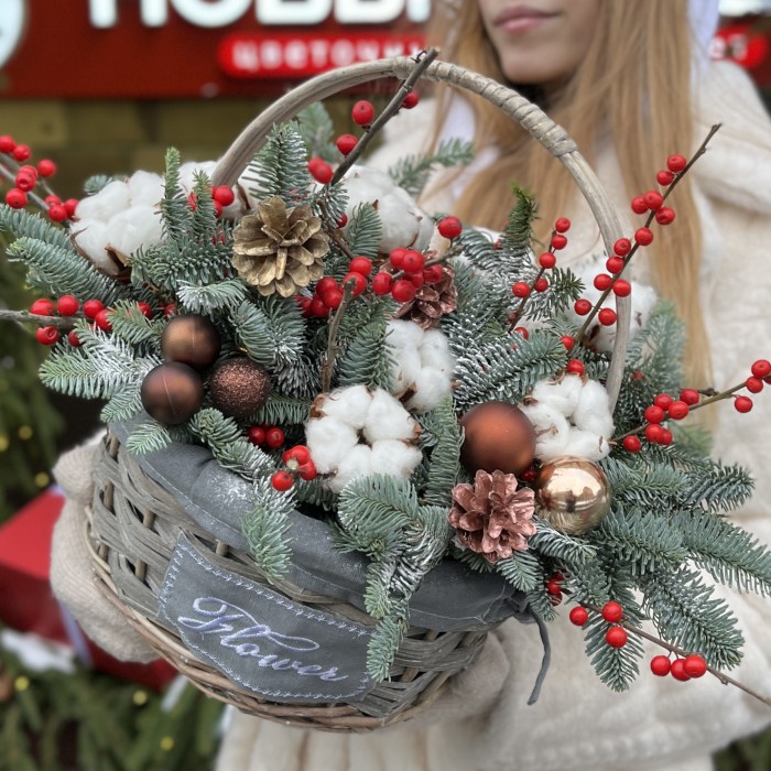 Зимняя композиция Поэзия Зимы в корзине