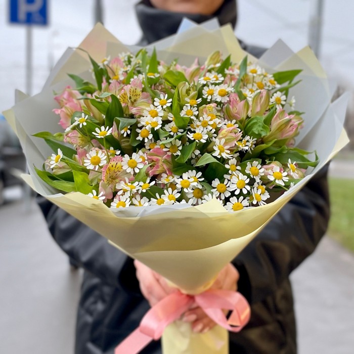 Альстромерии с ромашкой