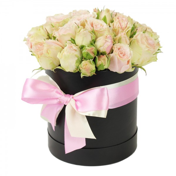 Пионовидные розы в черной коробке Сладкая мелодия