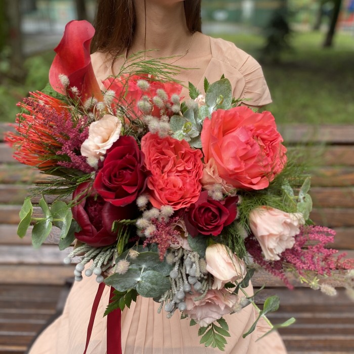 Букет невесты Бохо яркий