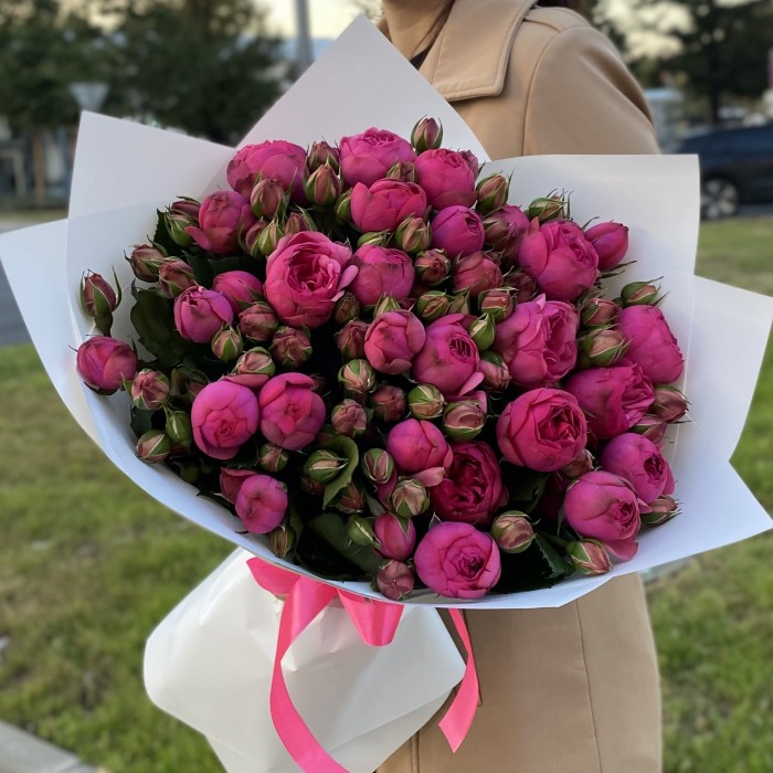 25 ярко-розовых кустовых пионовидных роз Пинк Пиано