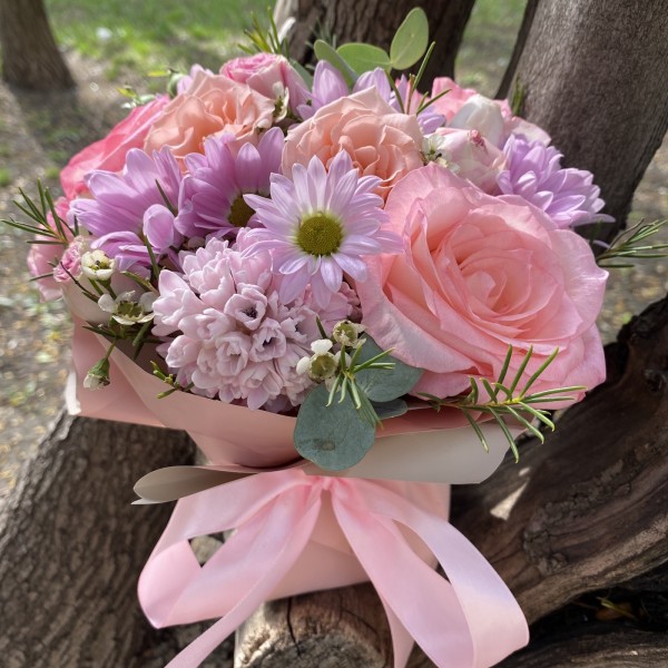 Мини композиция с цветами Розовая