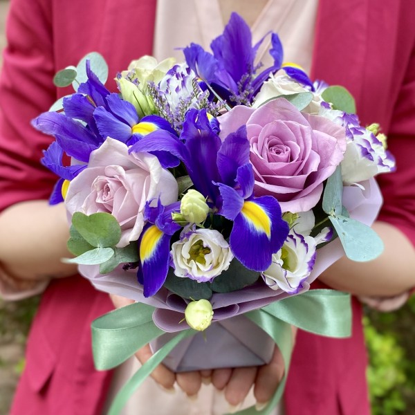 Мини композиция с цветами Сиреневая