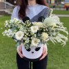 Цветы в коробке Панда с герберами и розами