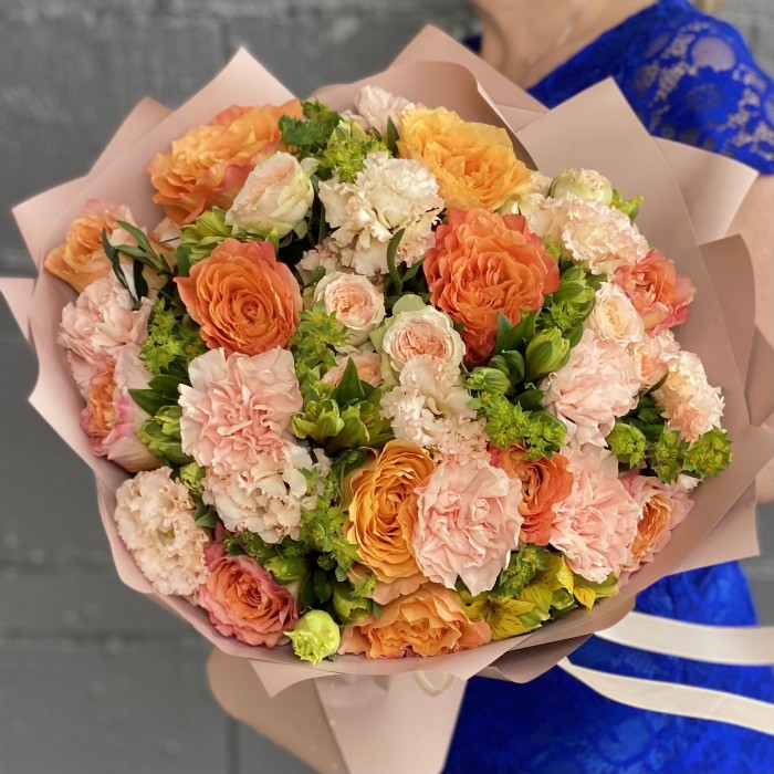 Букет Персиковый Дайкири с пионовидной розой