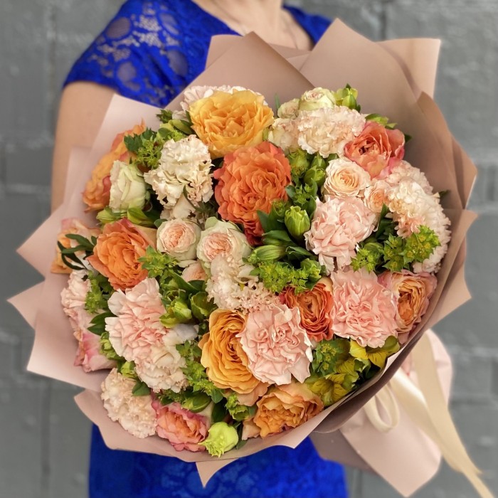 Букет Персиковый Дайкири с пионовидной розой
