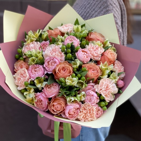 Букет Карамель с пионовидными розами