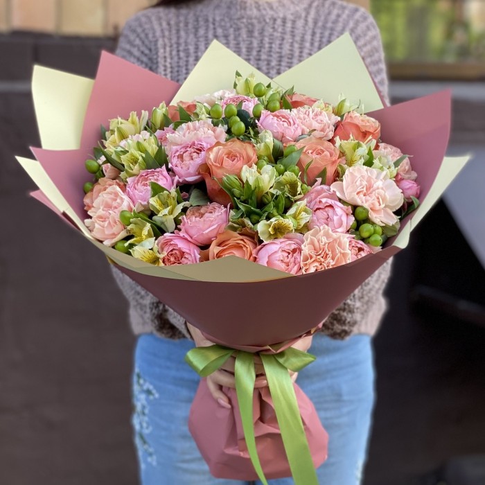 Букет Карамель с пионовидными розами