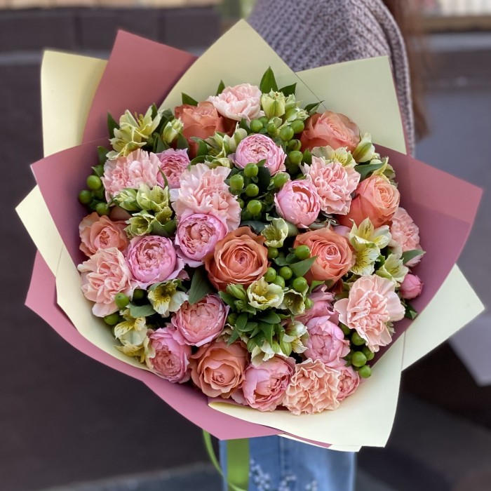 Букет Карамель с пионовидными розами