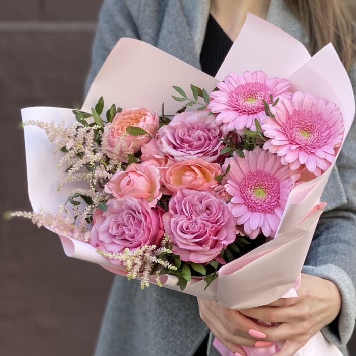 Букет Моя прекрасная леди с розовыми герберами