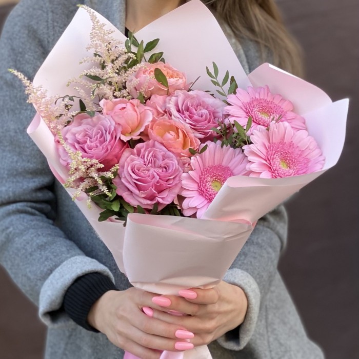 Букет Моя прекрасная леди с розовыми герберами