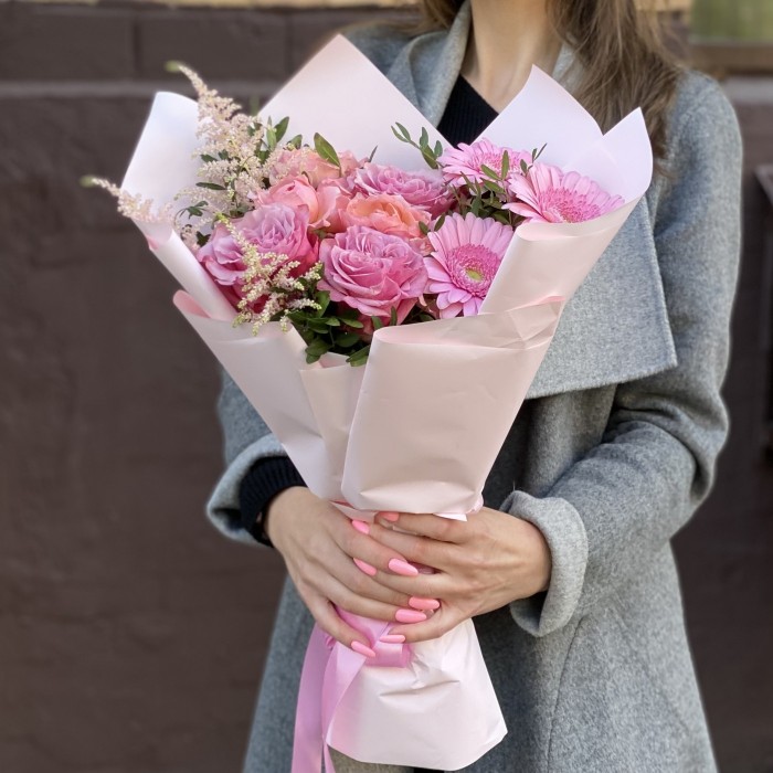Букет Моя прекрасная леди с розовыми герберами