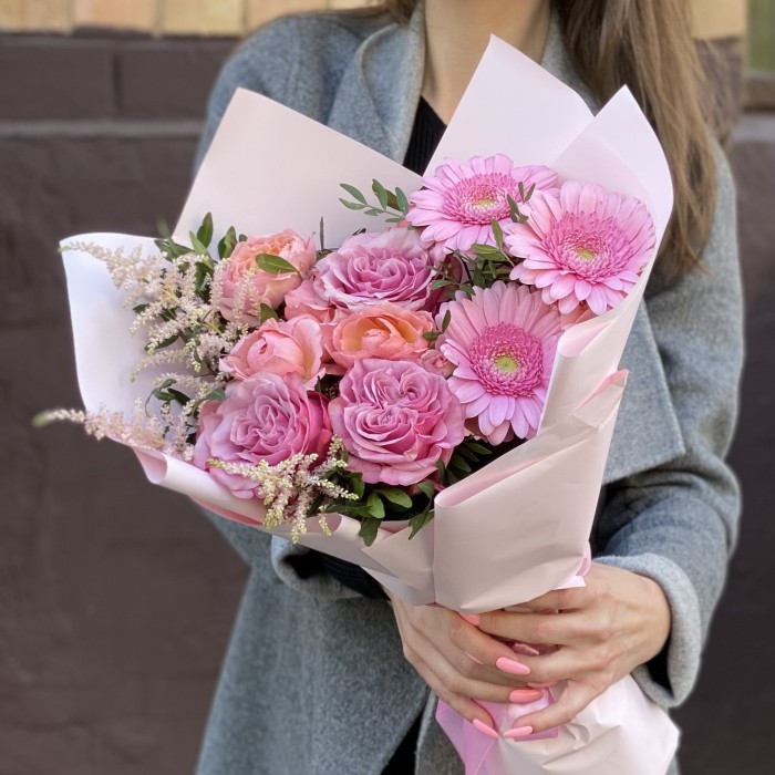 Букет Моя прекрасная леди с розовыми герберами