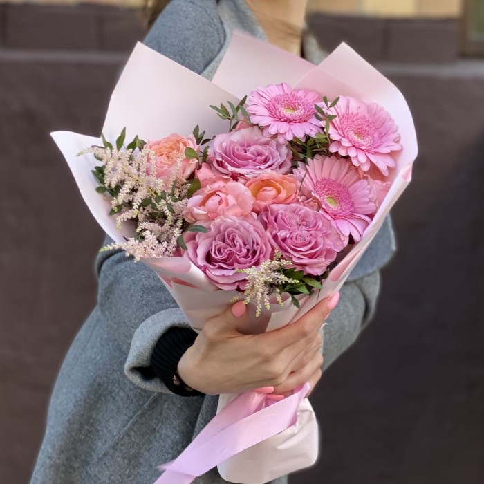 Букет Моя прекрасная леди с розовыми герберами