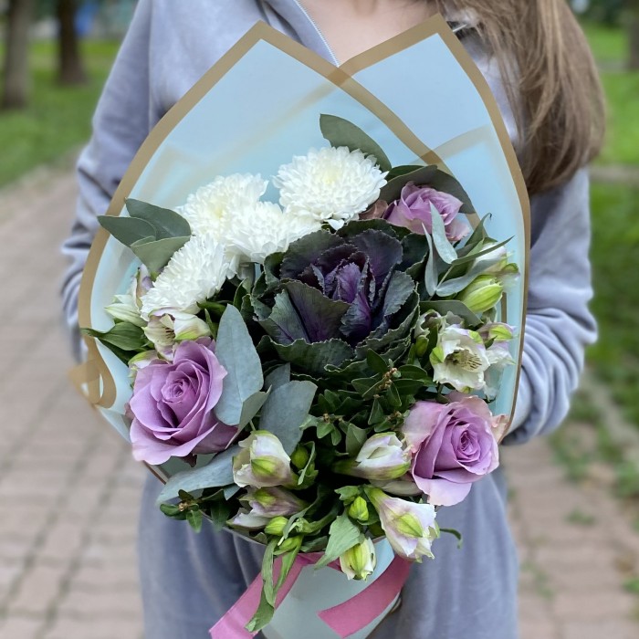 Букет с розами и альстромерией Осенняя симфония