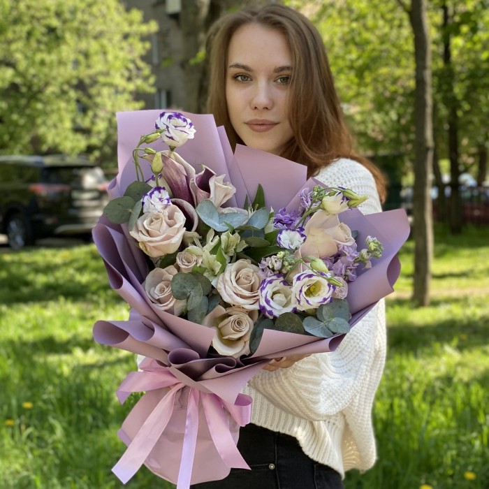 Букет Винтаж с розой Мента