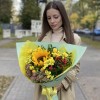 Букет Золотой сезон с подсолнухом