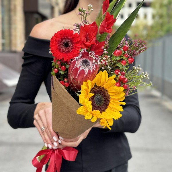 Букет Как я провёл лето с подсолнухом и гладиолусом