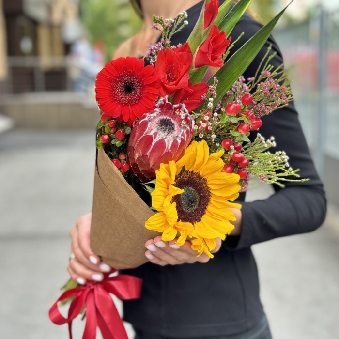 Букет Как я провёл лето с подсолнухом и гладиолусом
