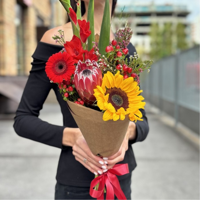 Букет Как я провёл лето с подсолнухом и гладиолусом