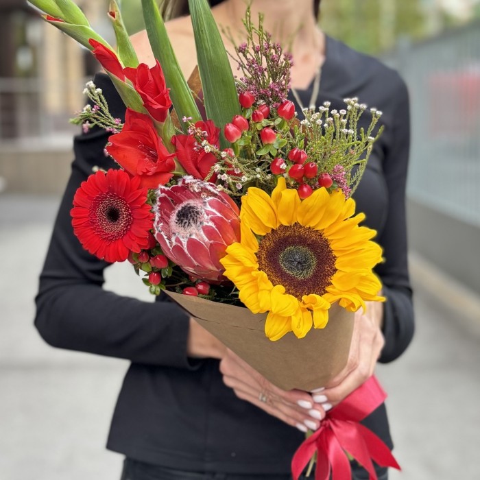 Букет Как я провёл лето с подсолнухом и гладиолусом