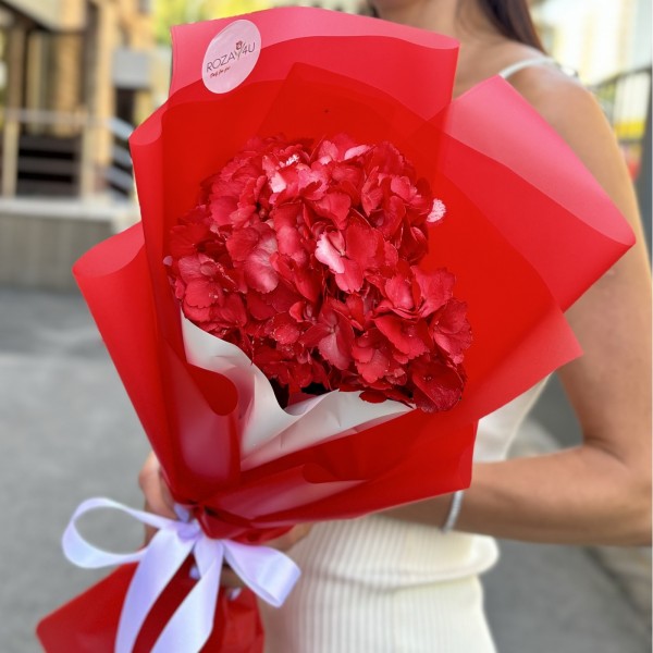 Букет с красной гортензией