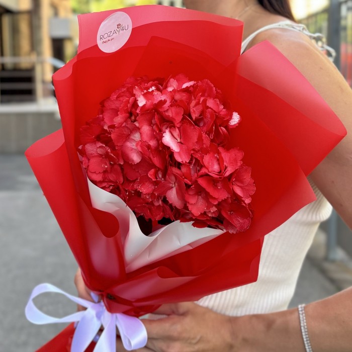 Букет с красной гортензией
