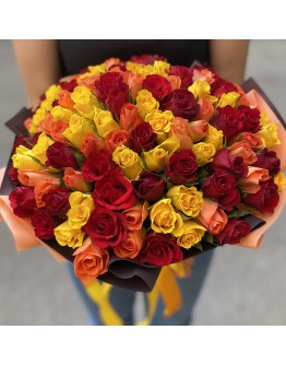 101 роза Огненный микс